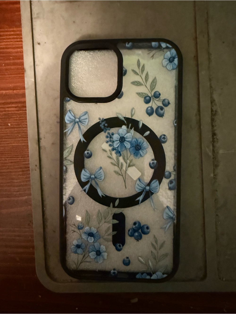 Clear Floral Blue iPhone MagSafe Compatible Case